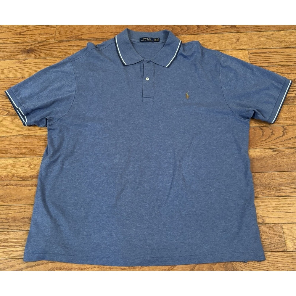 Polo Ralph Lauren Shirt Mens 2XB  Big Blue Polo Flesh Pony Logo Preppy Sporty